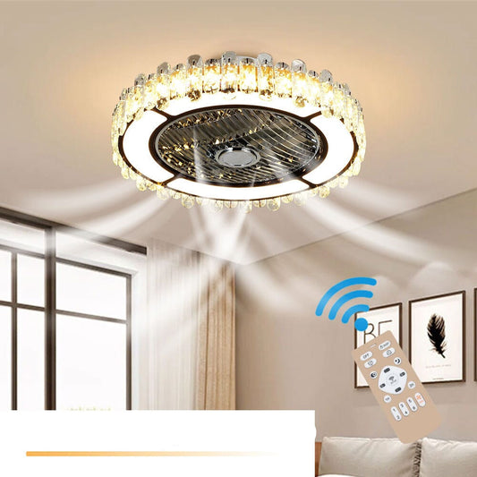 Stilren Rund Crystal LED Takmonterad Takfläkt Lampa