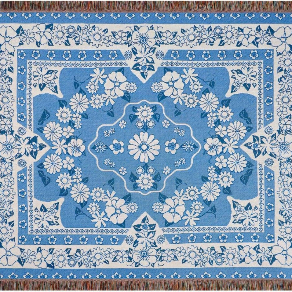Lätt boho resefilt - Blå tusensköna blomma mönster