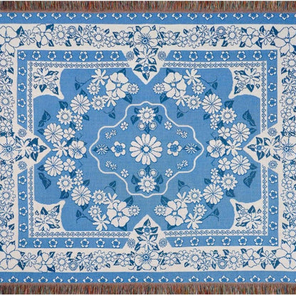 Lätt boho resefilt - Blå tusensköna blomma mönster