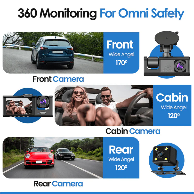 Dash Cam Triple Lens Bilkamera Nattvision