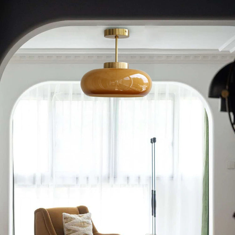 11&quot; Mid-Century Stil Semi Flush Taklampa med Orange Glas Skärm