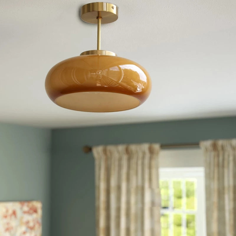 11&quot; Mid-Century Stil Semi Flush Taklampa med Orange Glas Skärm