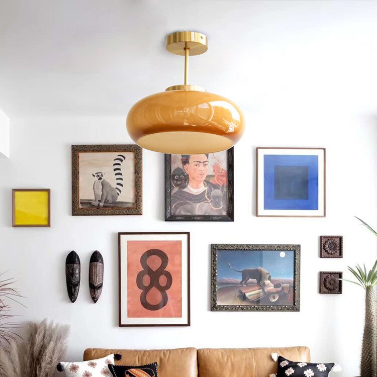 11&quot; Mid-Century Stil Semi Flush Taklampa med Orange Glas Skärm