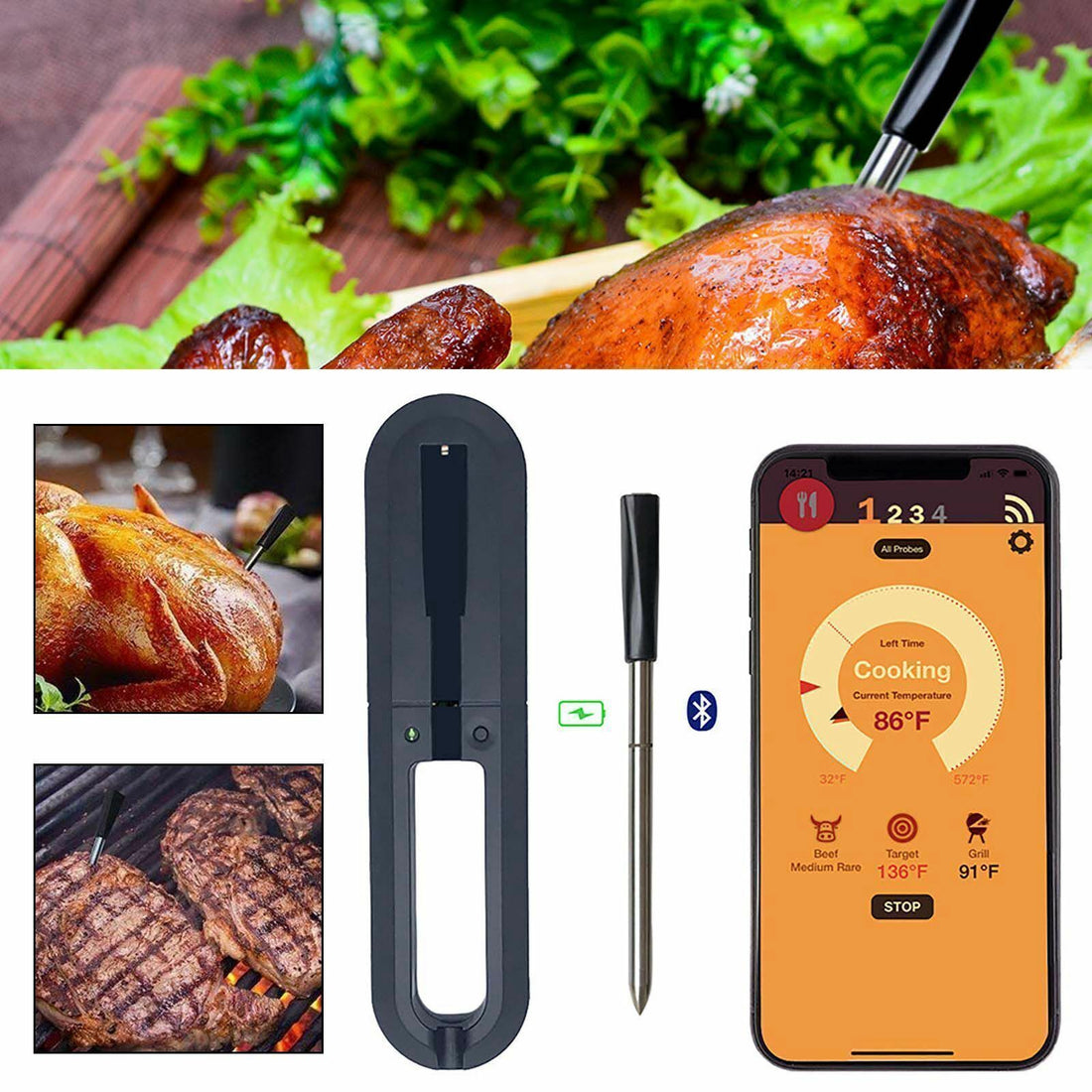 Trådlös Smart Kötttermometer – Precist Laga Mat med Smartphone-Integration