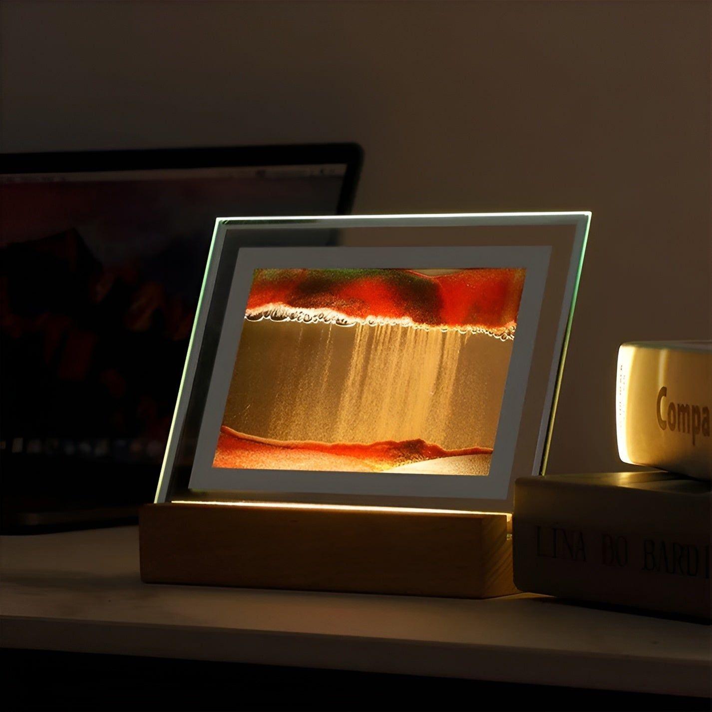 DriftGlow Ljus - 3D Glas LED Sandkonst Rörligt Nattljus