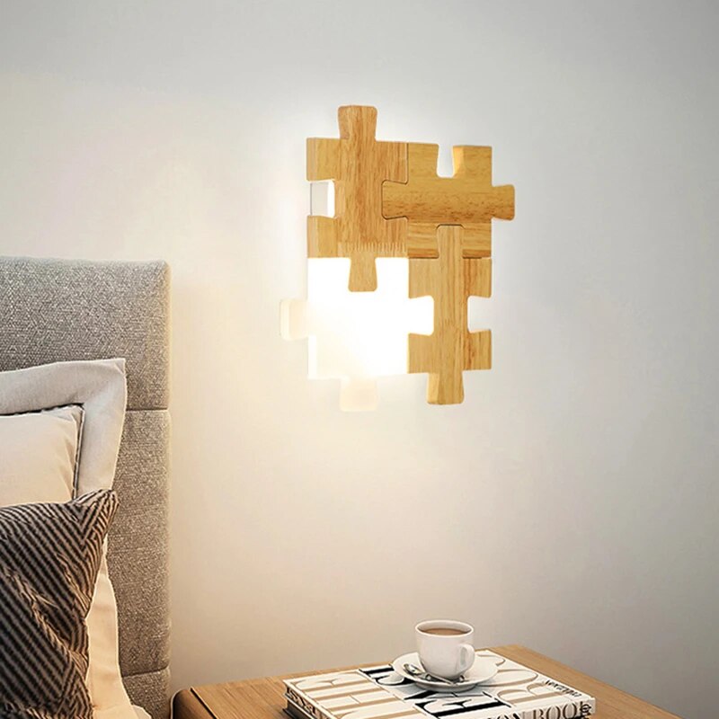 PuzzleGlow - Trä Pussel Vägglampa LED – Kreativ Barnrum- och Vardagsrumsbelysning