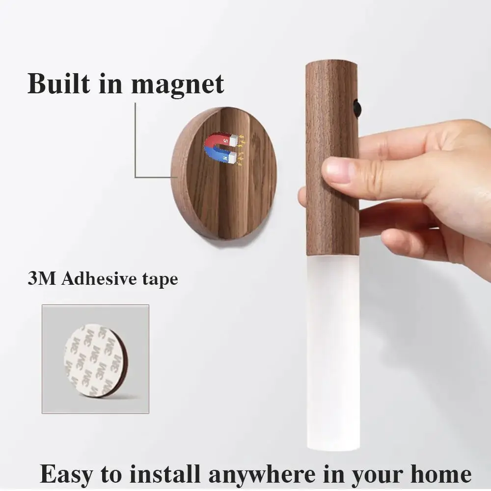 Vägglampa LED Rörelsesensor Trälampe