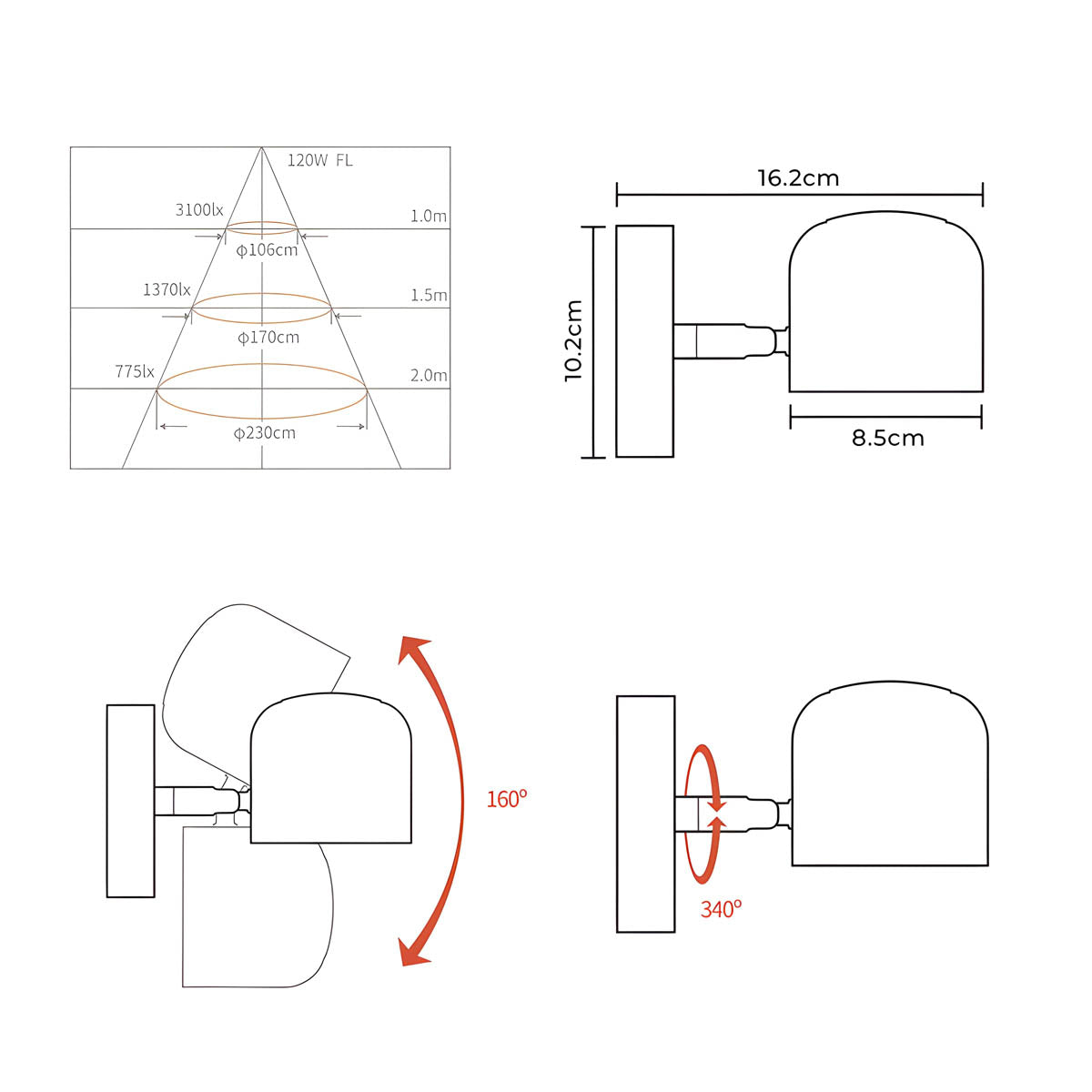 Carvallo – Dimmbar vägglampa med minimalistisk design och roterbar huvud