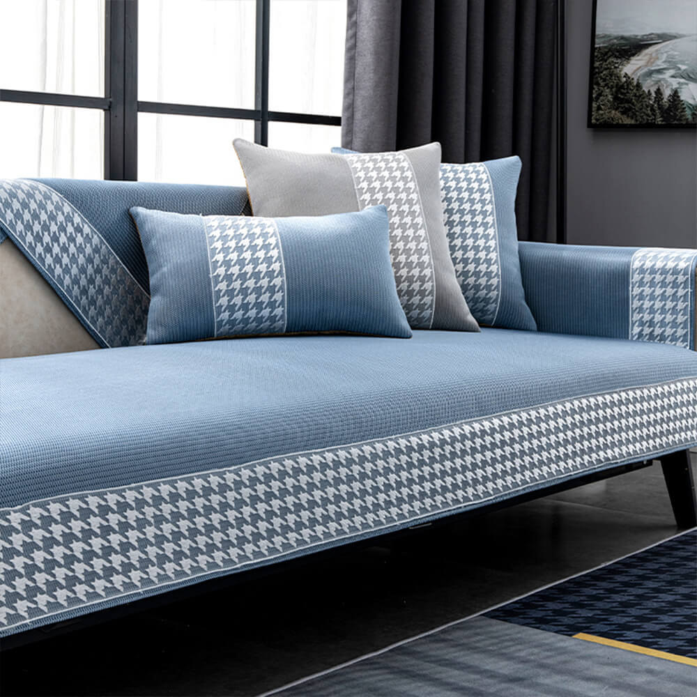 Kylande Houndstooth Is Silke Andningsbar Sofföverdrag