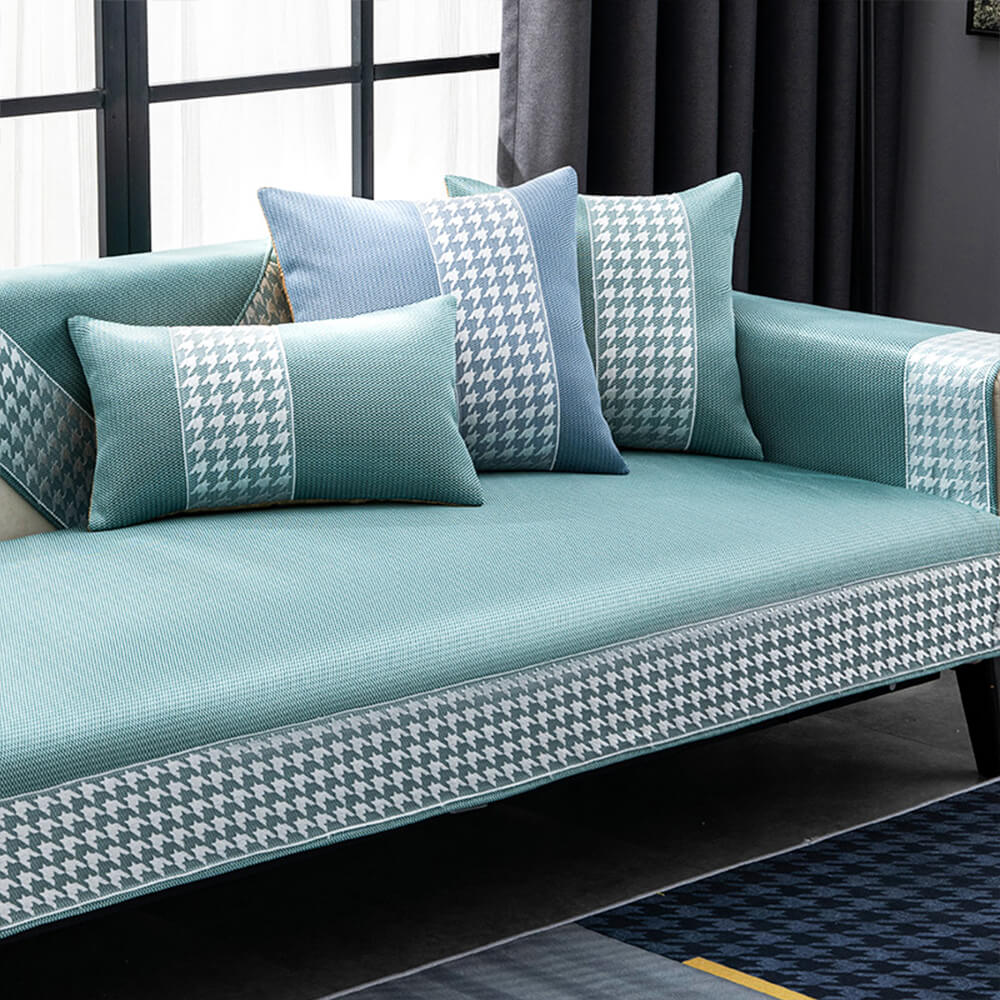 Kylande Houndstooth Is Silke Andningsbar Sofföverdrag