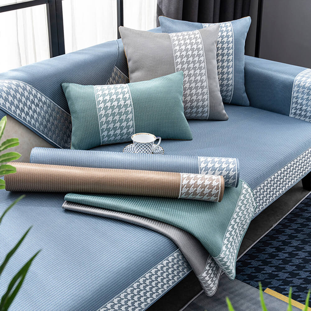 Kylande Houndstooth Is Silke Andningsbar Sofföverdrag