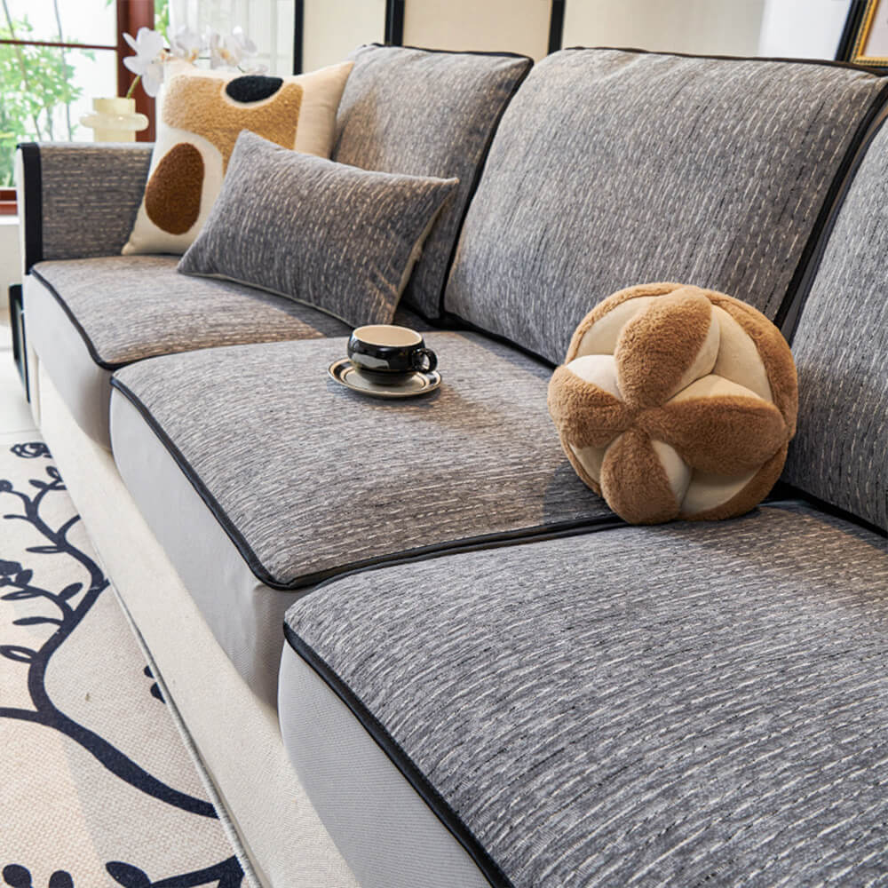 Linear Modern Stretch Chenille Full Wrap Sofföverdrag - Mjukt Hållbart Design