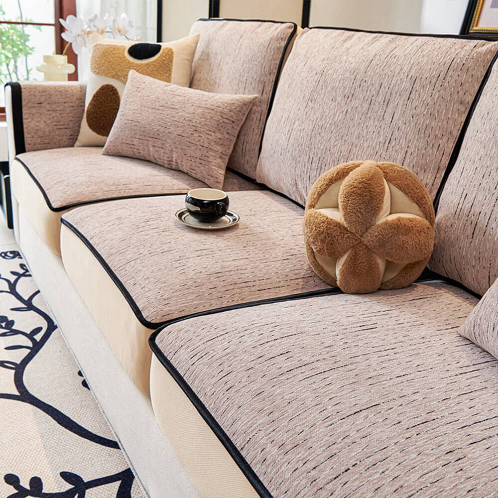 Linear Modern Stretch Chenille Full Wrap Sofföverdrag - Mjukt Hållbart Design