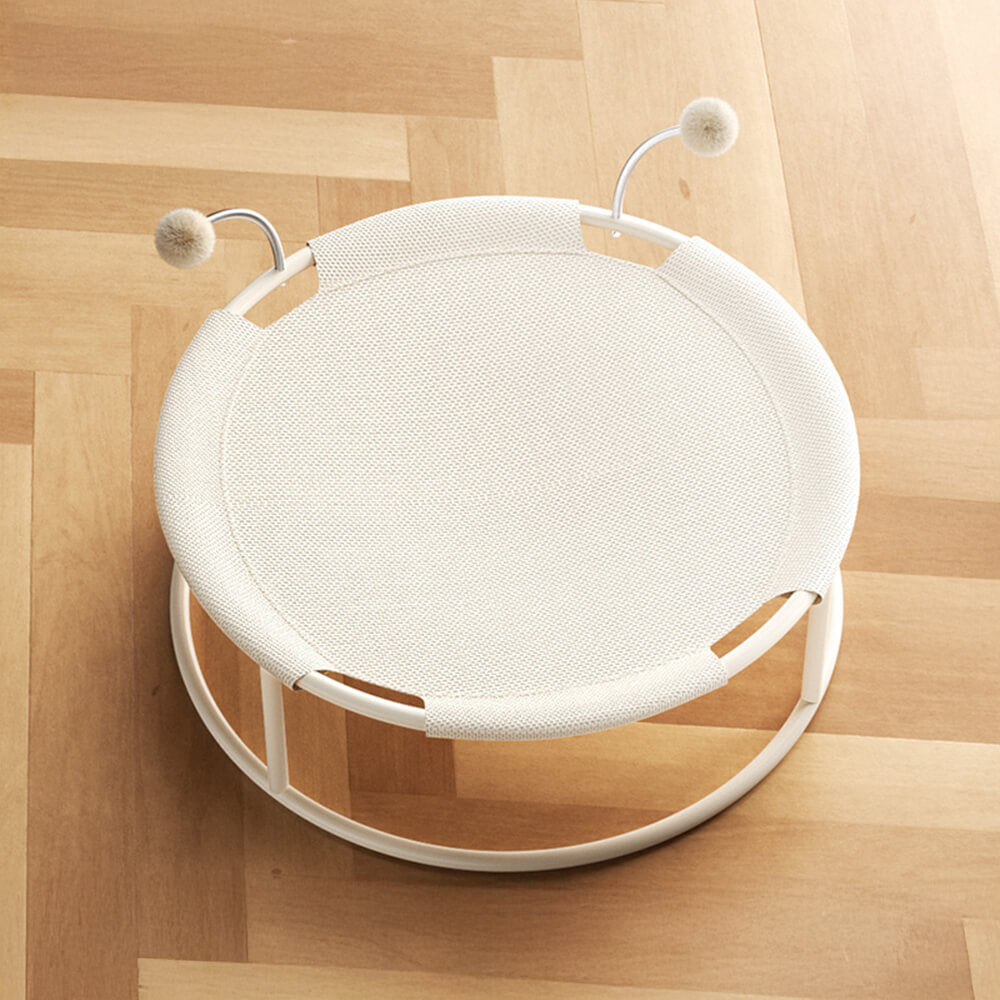 Rund Andningsbar Fuktbevis Varm Nät Kattbädd med Pom-Poms