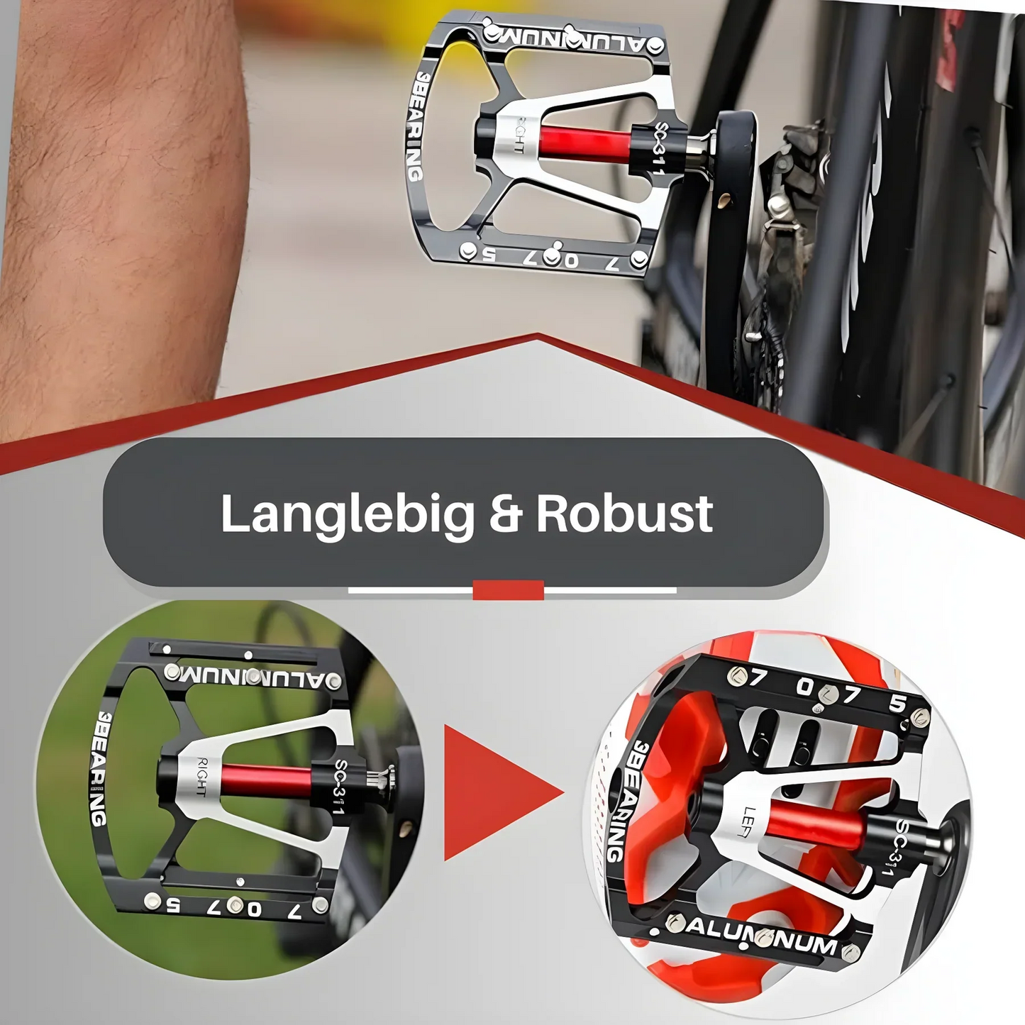 Robusta lätta aluminiumcykelpedaler med rutschfritt grepp