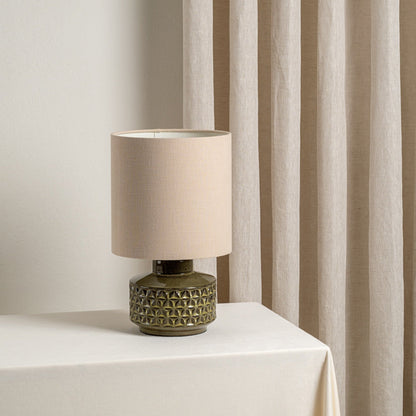 Glaserad Keramisk Bordsbelysning | Mid-Century Nattduksbordslampa | Naturlig Linneskärm | 15&quot; | Brick by Brick