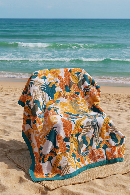 Blommfågel Bomull Vändbar Strandbadhandduk