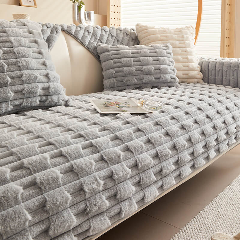 Fluffy Plush Randig Möbelskydd Sofföverdrag - Icke-glidande