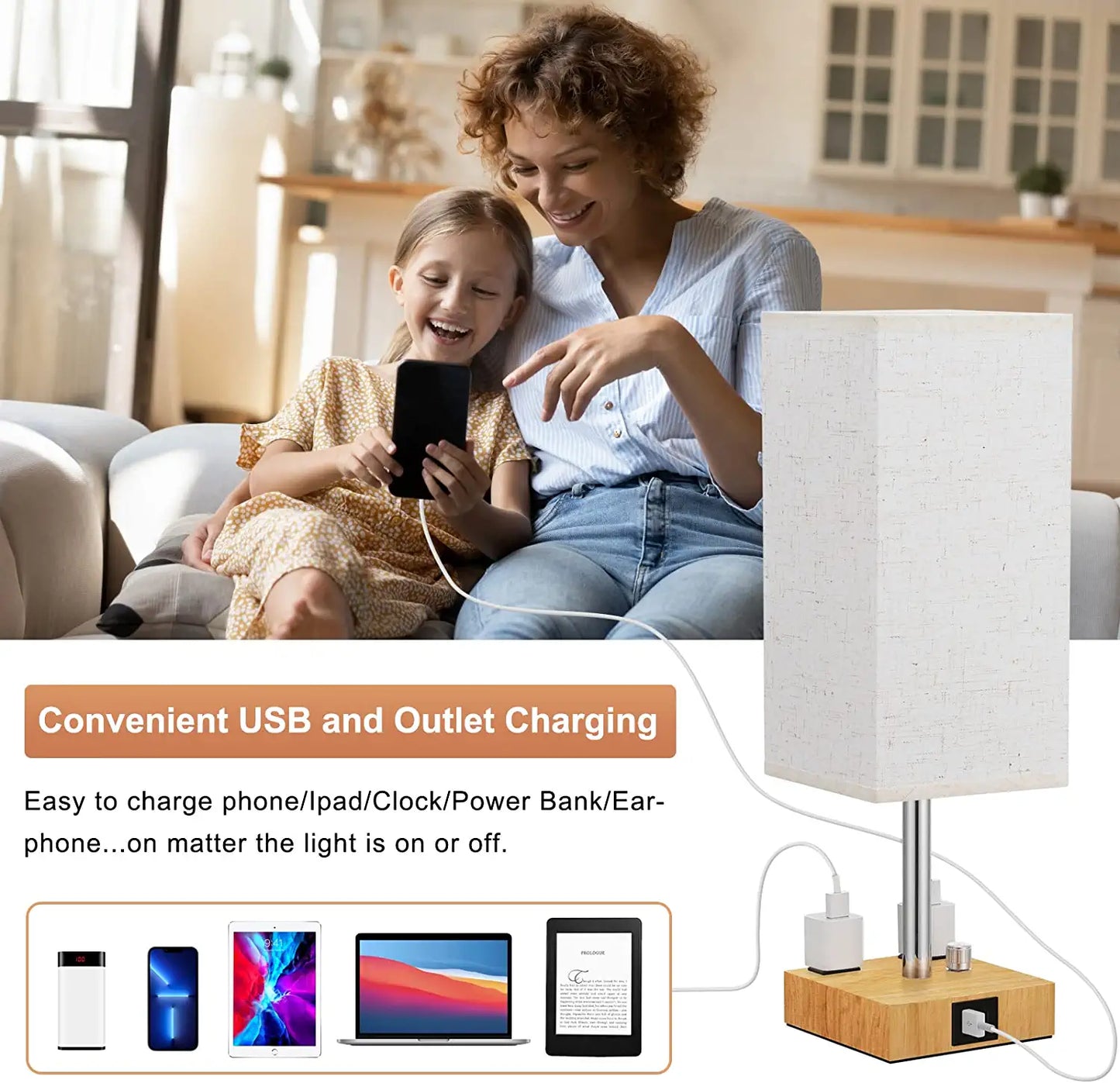 Bordslampa med högtalare och trådlös laddare