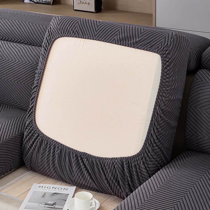 Helt Omsluten Fiskbenssoffa Täckning i Hållbar Chenille