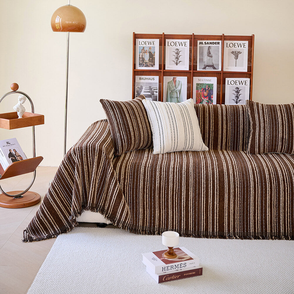 Årsbädd Striped Tassels Chenille Hållbar Sofföverdrag