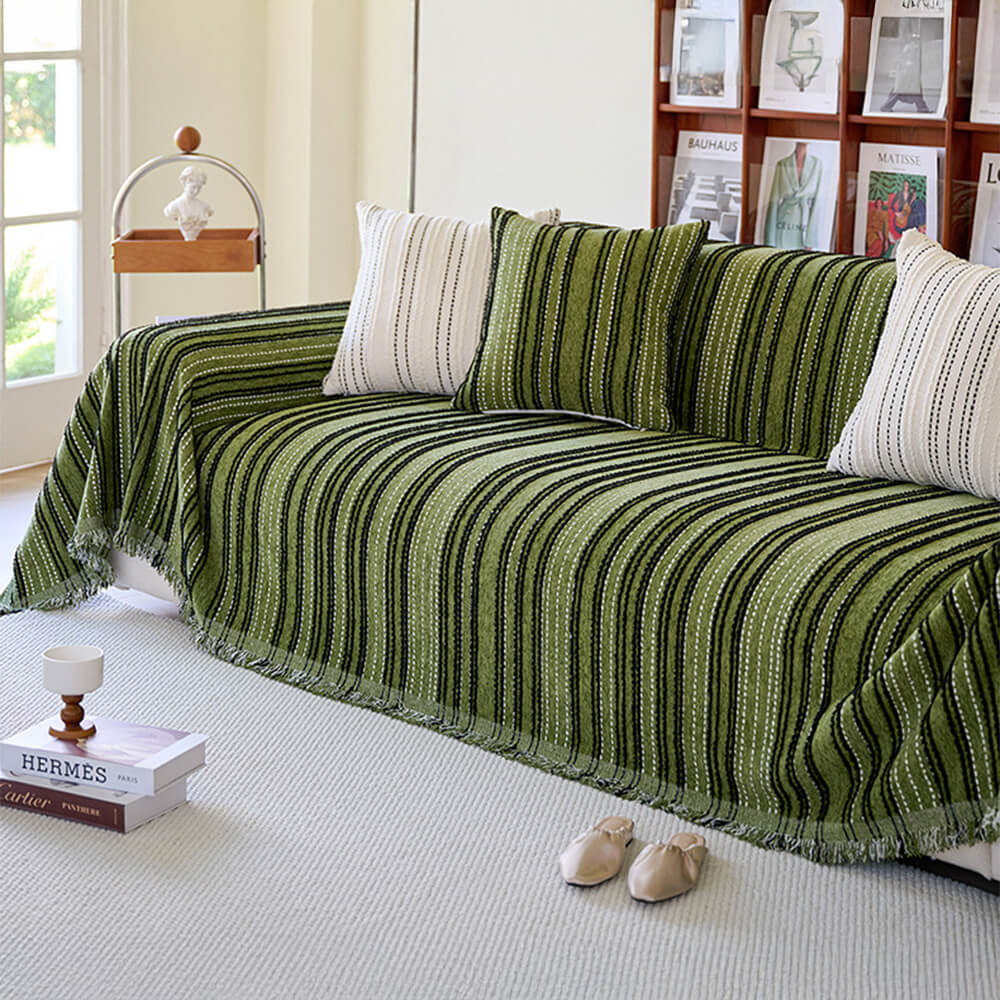 Årsbädd Striped Tassels Chenille Hållbar Sofföverdrag