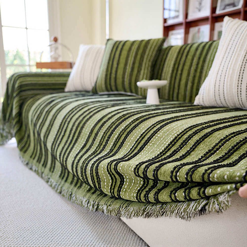 Årsbädd Striped Tassels Chenille Hållbar Sofföverdrag