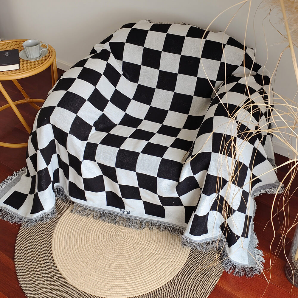 Färgblock Rutan Franj Trim Soffa Filt Täckning