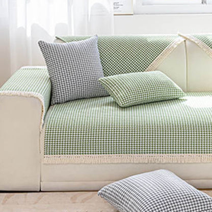 Houndstooth-mönster Elegant Fringed Mjuk Bomulls-linne Sofföverdrag