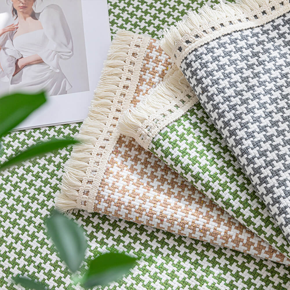 Houndstooth-mönster Elegant Fringed Mjuk Bomulls-linne Sofföverdrag