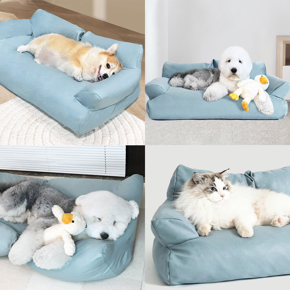 Faux läder anti-rep cozy hundsoffa säng med komfort