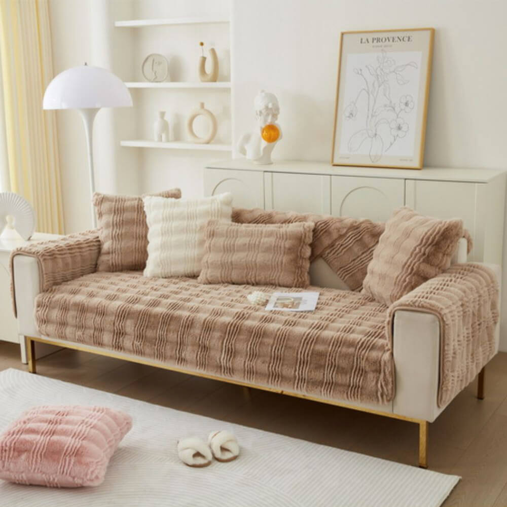 Modern Bekväm Falsk Kaninpäls Anti-Slip Soffa Täcke