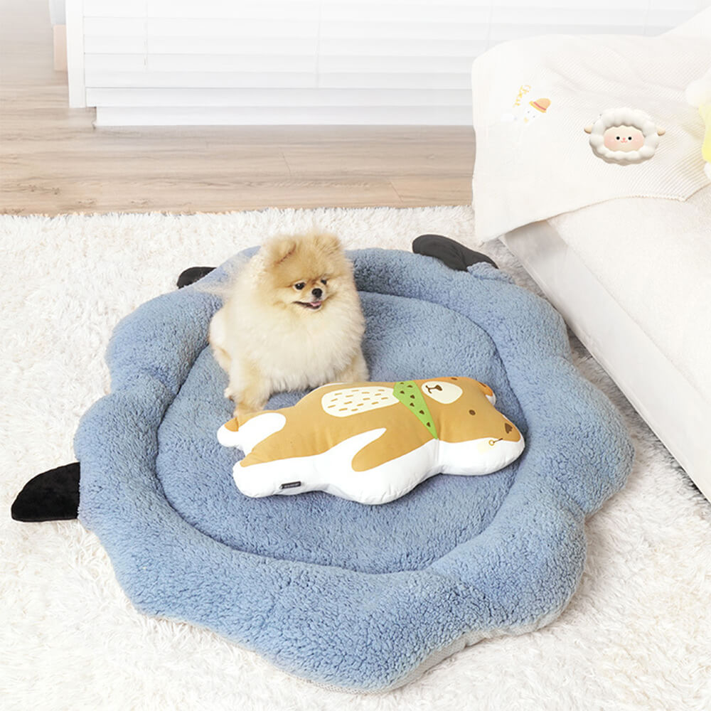 Fårformad Plush Pet Bed Mysig Lekfull Ultra-Mjuk Bomull Sammet