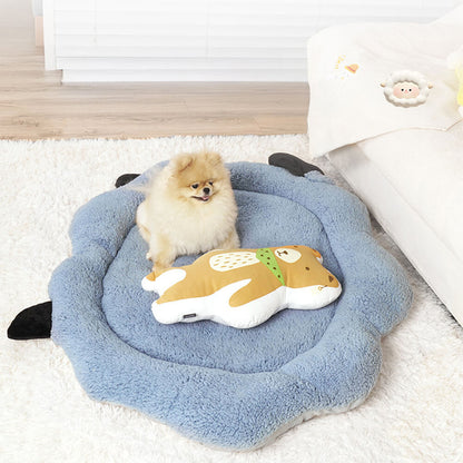 Fårformad Plush Pet Bed Mysig Lekfull Ultra-Mjuk Bomull Sammet