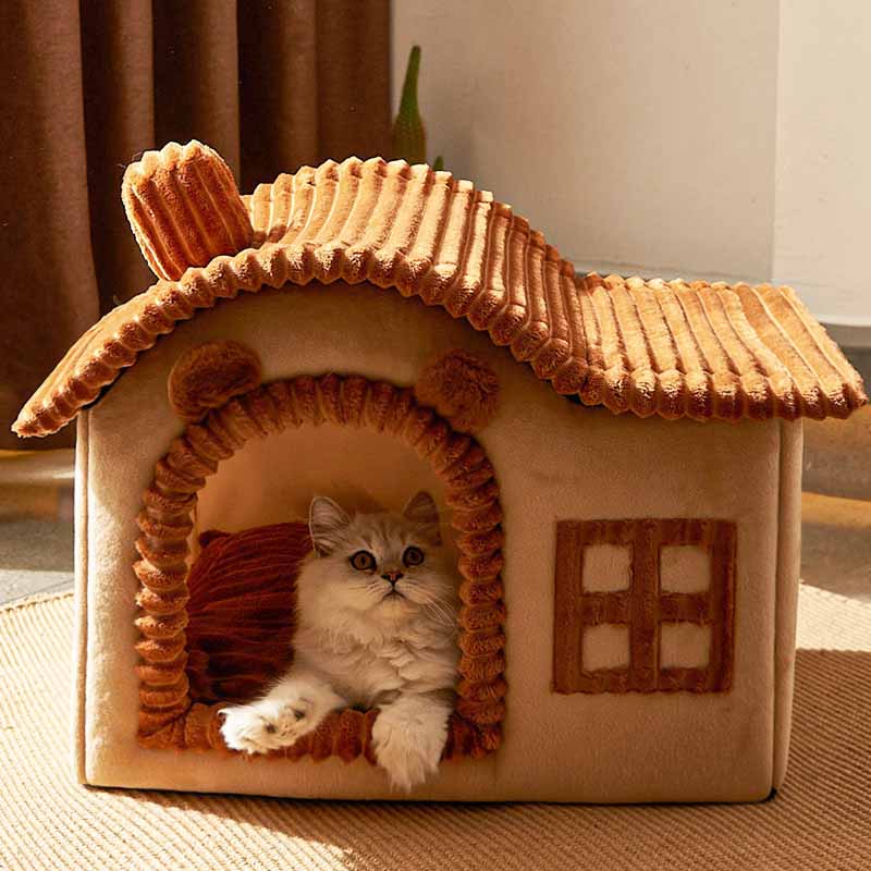 Katt säng mjukt hus stil inomhus inhägnad
