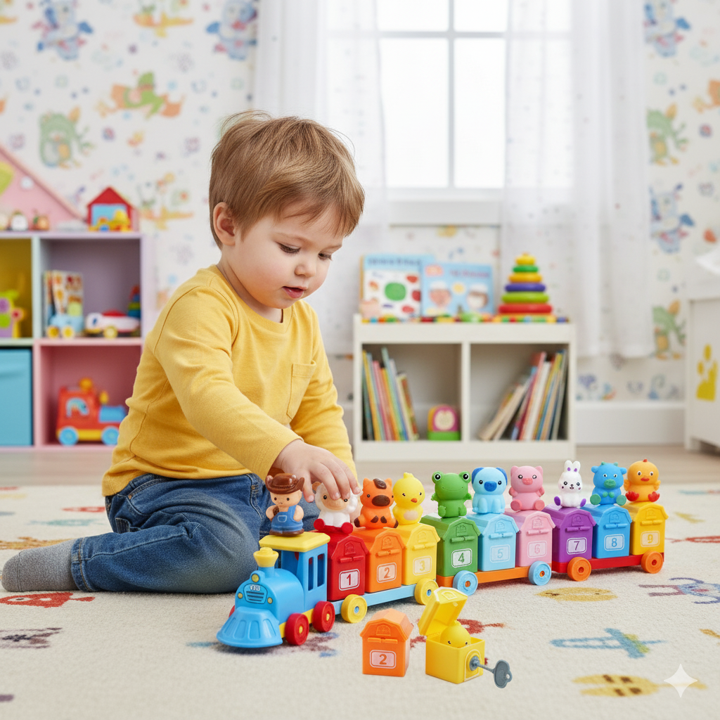 Utbildningsmontessori gård nummer tåg leksak