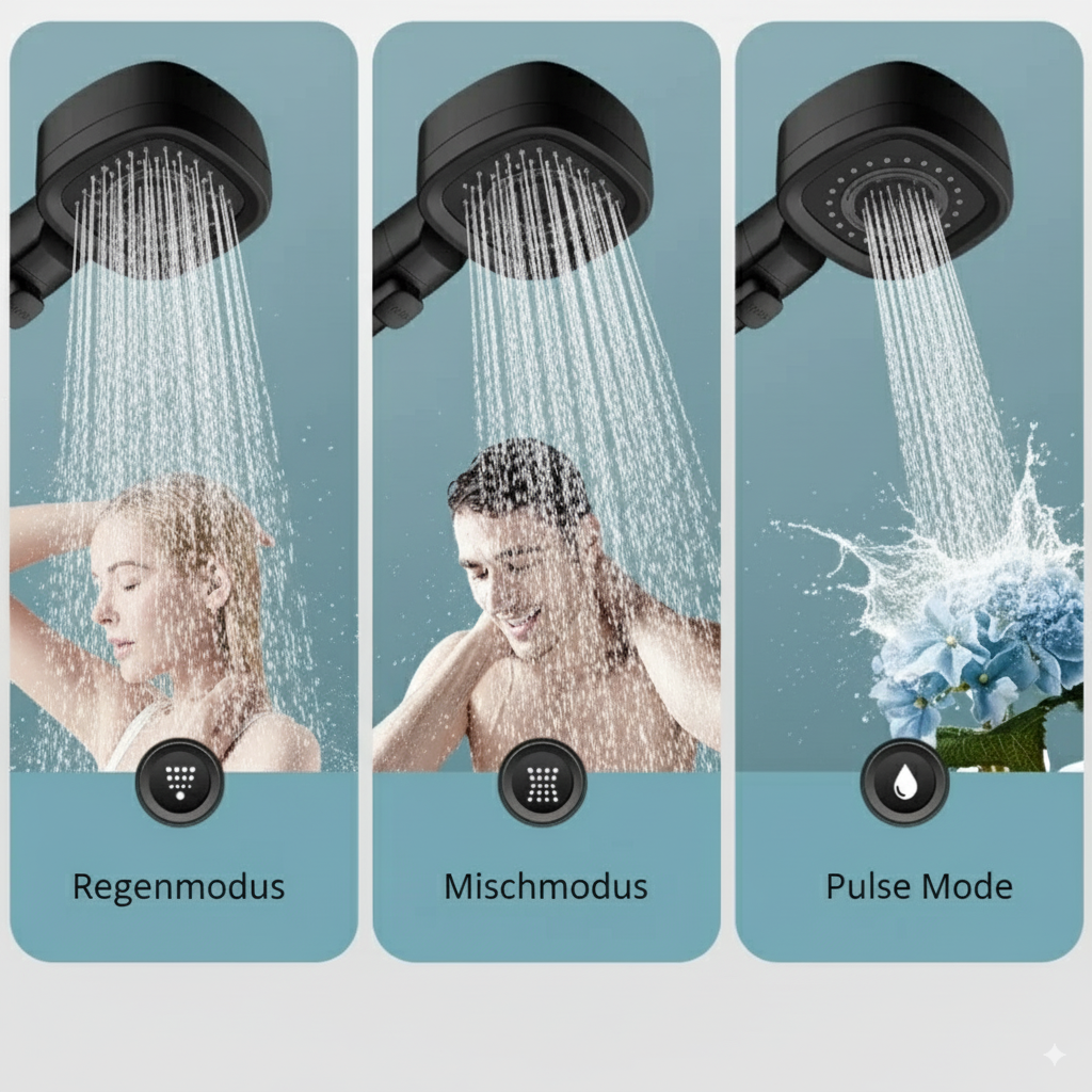 HydraFlow Högtryck Duschhuvud – 3 Strålarter, vattensparande &amp; robust ABS-material