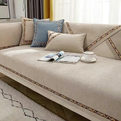 Geometrisk Dekor Enfärgad Chenille Halkfri Sofföverdrag