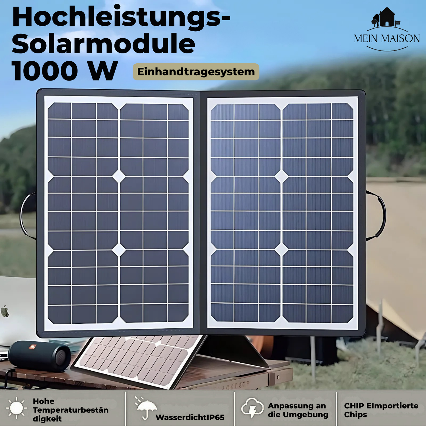 Carvallo 1000W Fällbart Solpanel Kit | Komplettset med MPPT & USB/Typ-C | För Camping, Bil, Båt & Husvagn