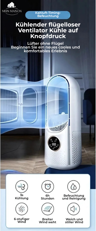 Carvallo Luftkylare | Bladeless USB-fläkt | 6 Steg | Tyst & Med Timer | Luftrenare