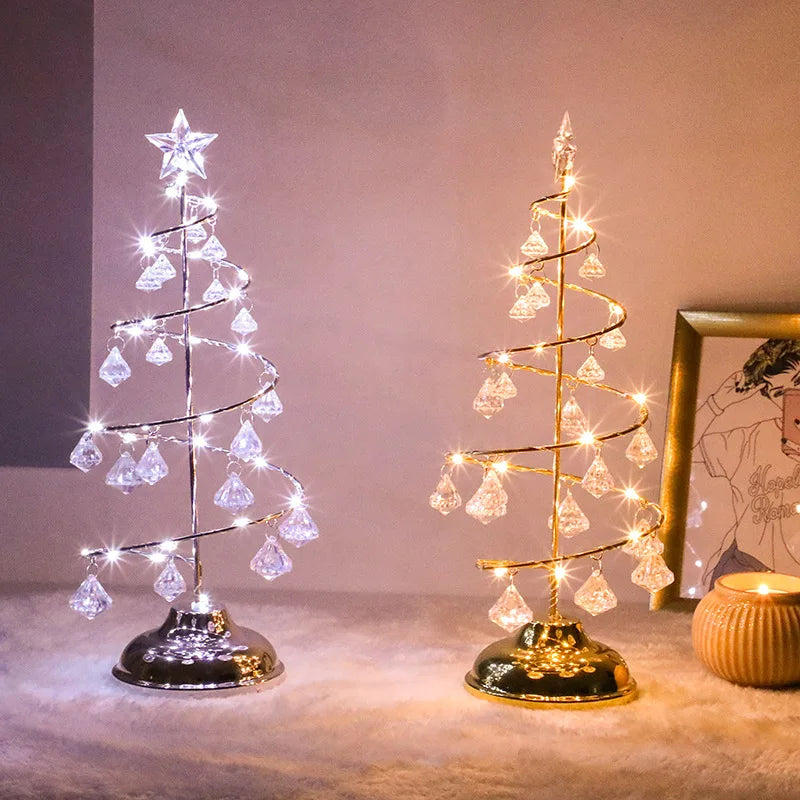 CrystalGlow - Julgran Bordslampa med Kristaldekoration och LED-belysning