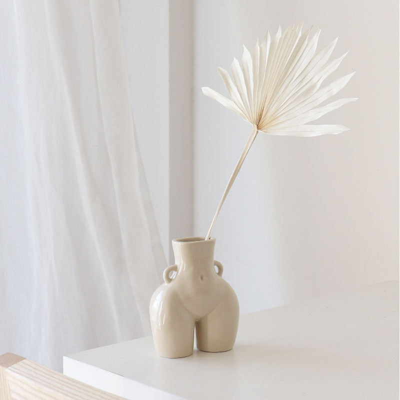 Keramisk Kropp Vasen | Skulptural Accent för Torra Blommor | Matt Finish | Kompakt 5,5&quot; Uttalande Stycke