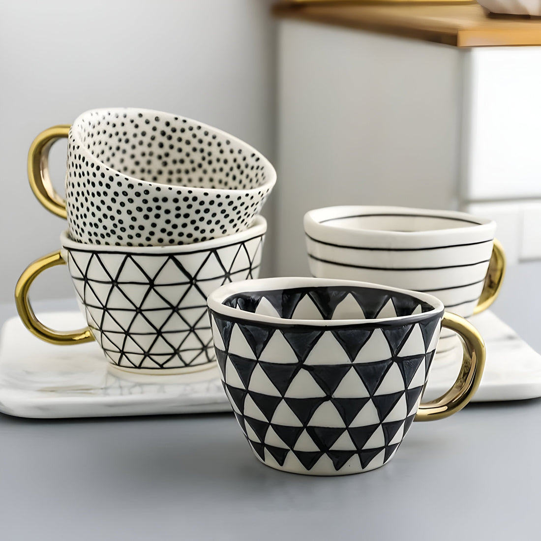 Keramikkopp med geometrisk design – Stilfull og moderne | Ideell for kaffe eller te