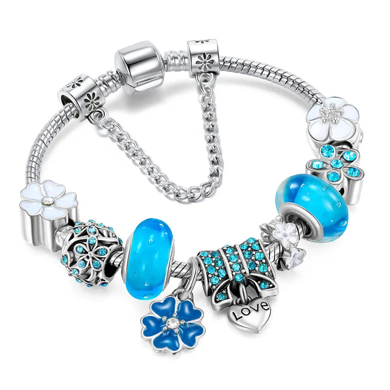 Armband Silver Charm | Blomsterpärlor Present Smycken Kvinnor