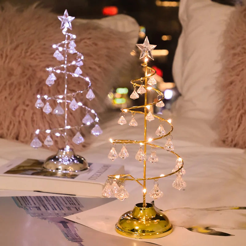 CrystalGlow - Julgran Bordslampa med Kristaldekoration och LED-belysning