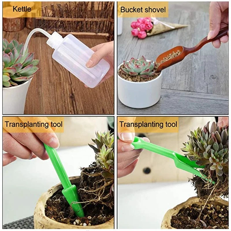 Carvallo MiniSet 13-delat trädgård- och bonsai-plantsats | Mini-verktyg för omplantering, sådd &amp; skötsel av suckulenter | Rostfritt stål &amp; ABS | 13 × 7 cm