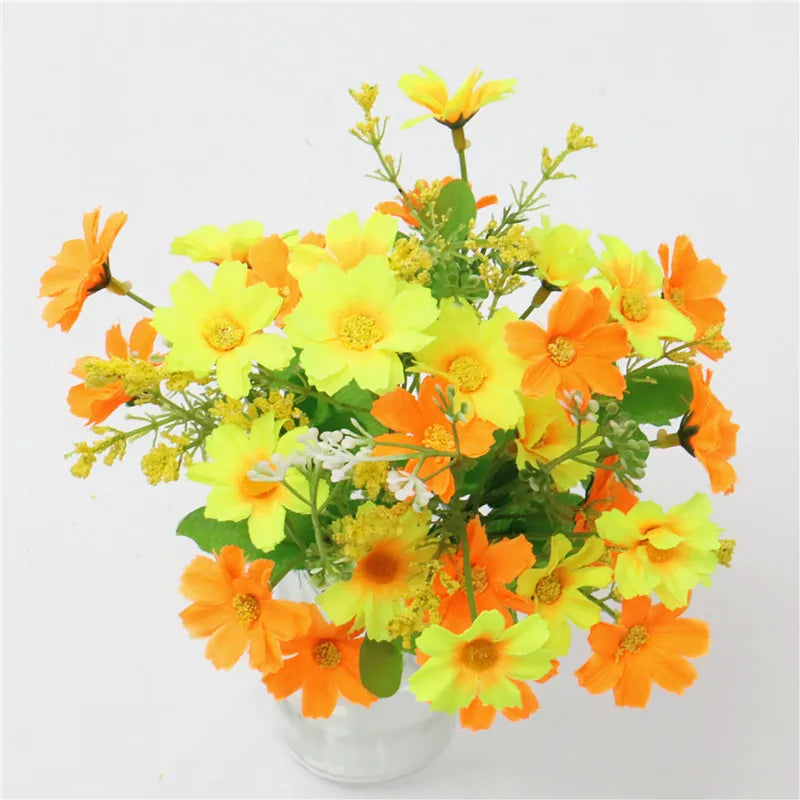 Kunstblommor bukett Floraviva Daisy | 7 grenar med 28 tusenskönshuvuden | Sidenutseende | För bordsdekoration, bröllop &amp; hem
