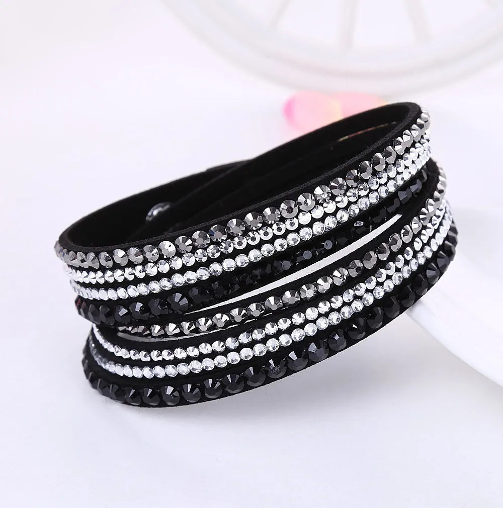 Crystal Wrap Armband | Flerlagers Rhinestone Läder Accessoar