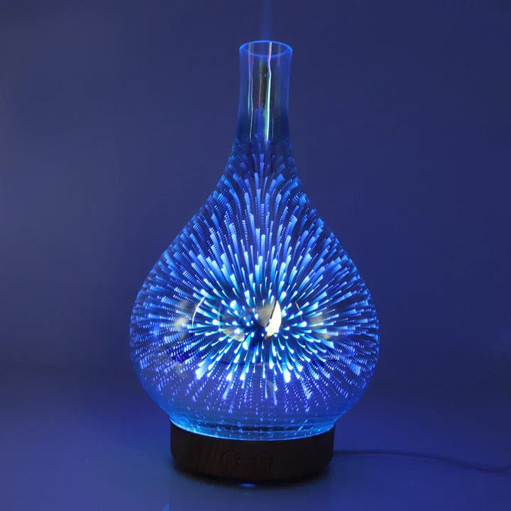 Aromadiffusor med 3D-glasdesign – LED-färgbyte &amp; doftolje-funktion