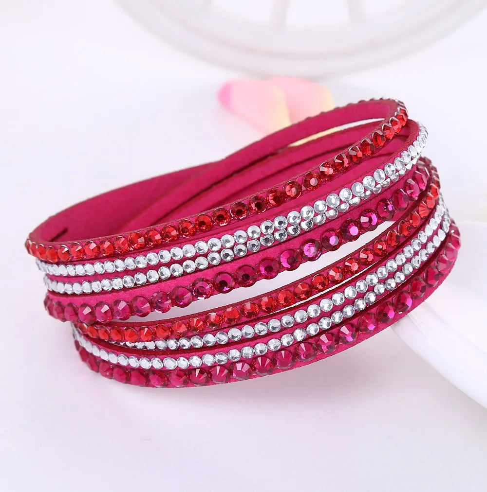 Crystal Wrap Armband | Flerlagers Rhinestone Läder Accessoar